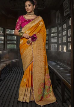 Woven Art Silk Saree in Mustard