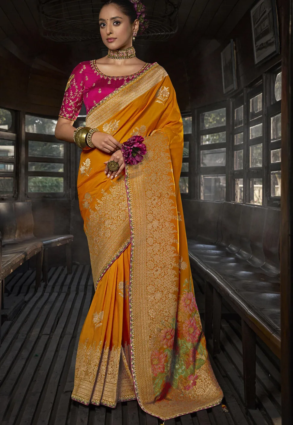 Woven Art Silk Saree in Mustard