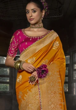 Woven Art Silk Saree in Mustard