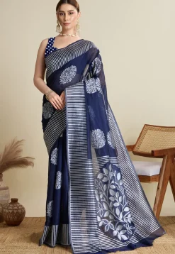 Woven Art Silk Saree in Navy Blue