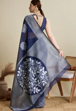 Woven Art Silk Saree in Navy Blue