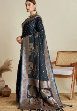 Woven Art Silk Saree in Navy Blue