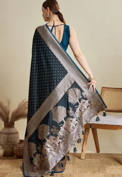 Woven Art Silk Saree in Navy Blue