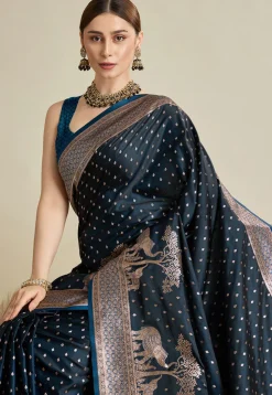 Woven Art Silk Saree in Navy Blue