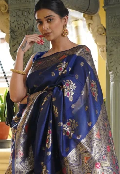 Woven Art Silk Saree in Navy Blue