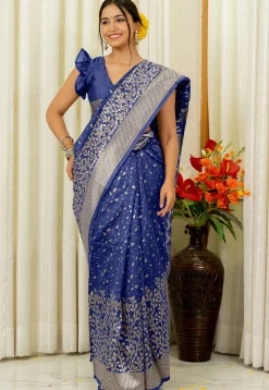 Woven Art Silk Saree in Navy Blue