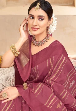 Woven Art Silk Saree in Old Rose