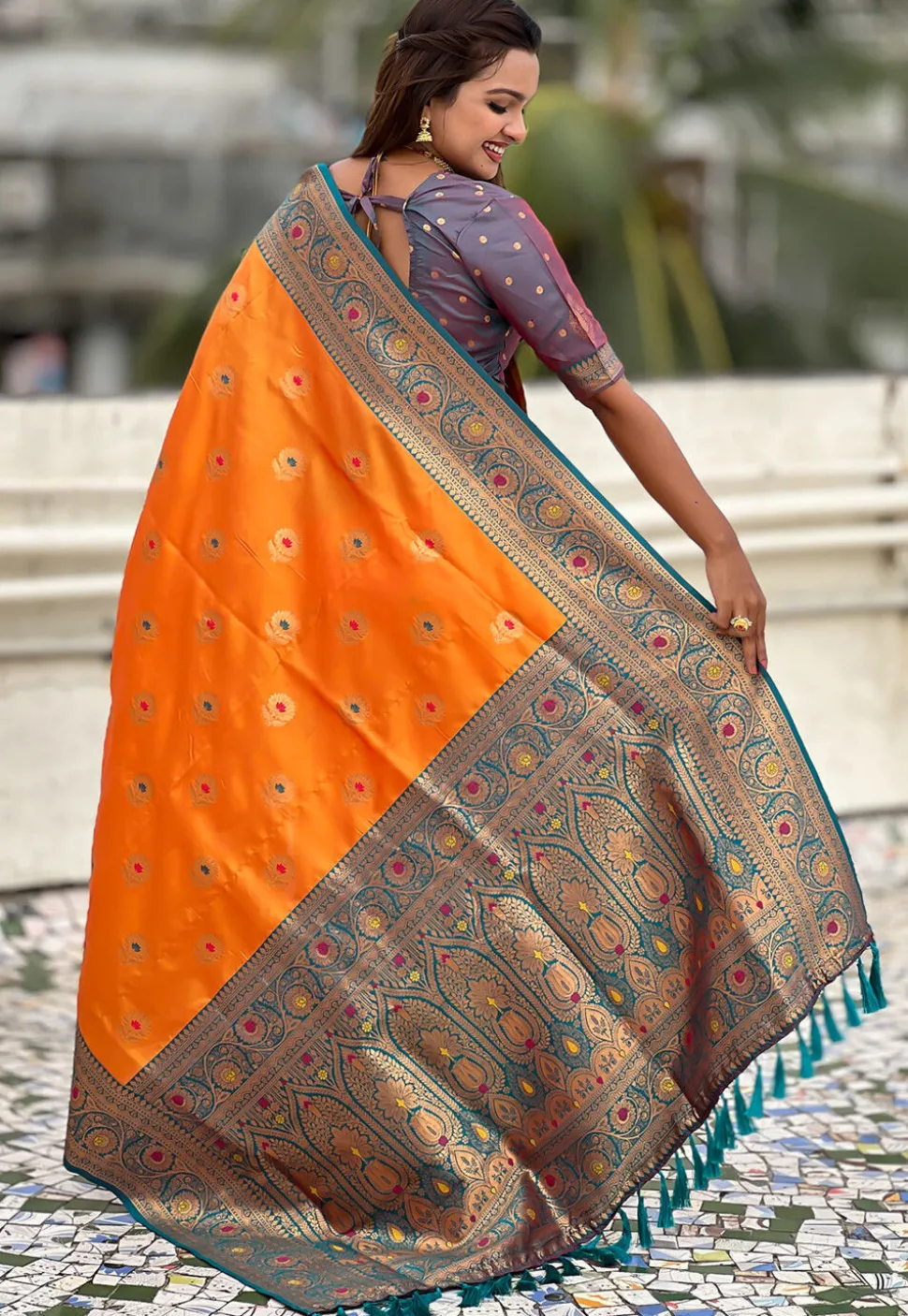 Woven Art Silk Saree in Orange