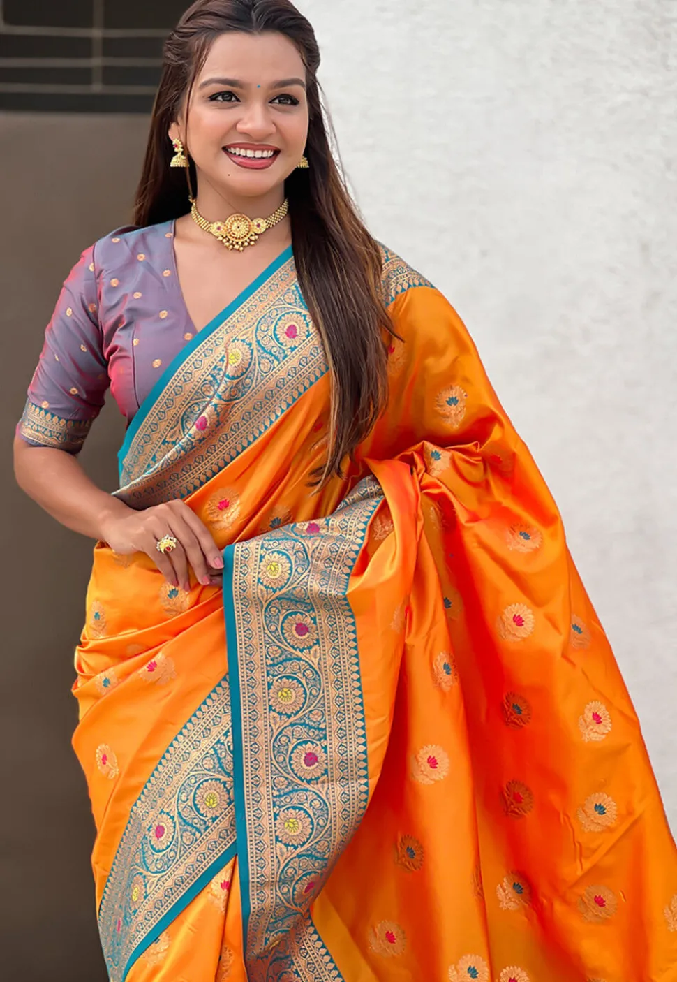 Woven Art Silk Saree in Orange