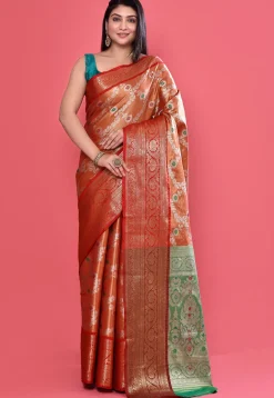 Woven Art Silk Saree in Orange