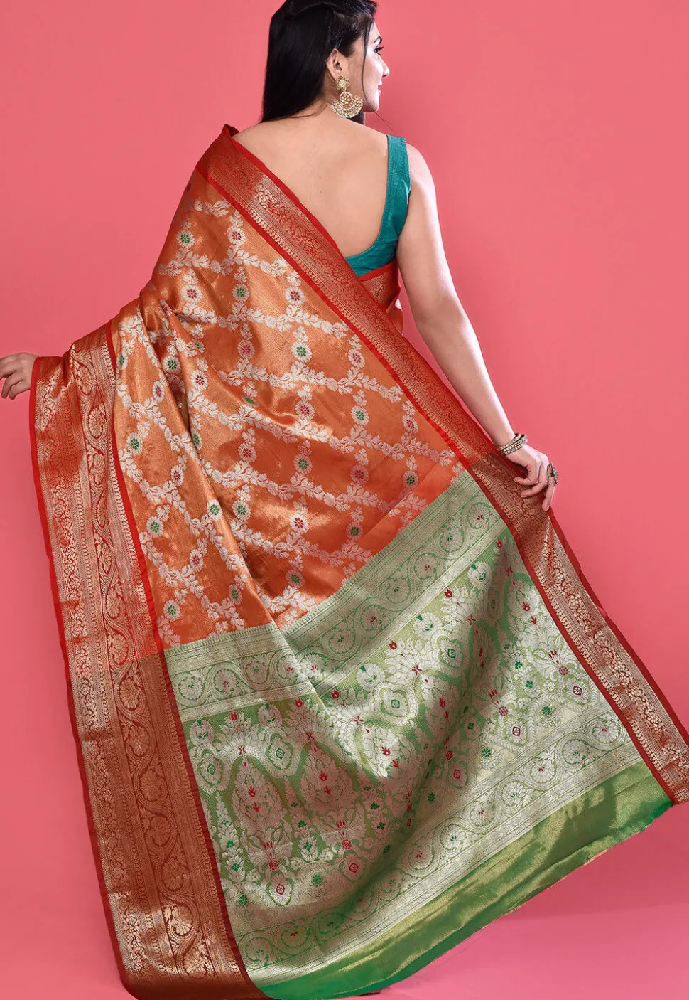 Woven Art Silk Saree in Orange