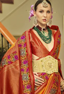 Woven Art Silk Saree in Orange