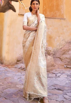 Woven Art Silk Saree in Off White