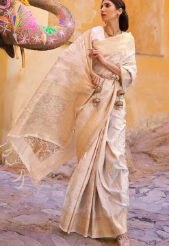 Woven Art Silk Saree in Off White