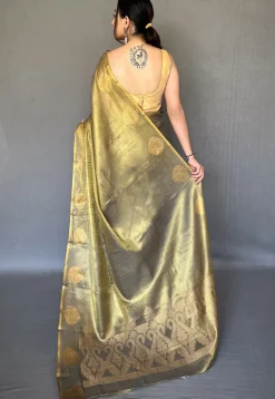 Woven Art Silk Saree in Olive Green