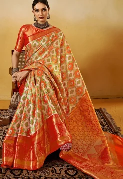 Woven Art Silk Saree in Off White