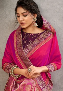 Woven Art Silk Saree in Pink