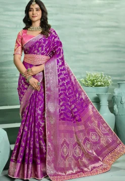Woven Art Silk Saree in Purple