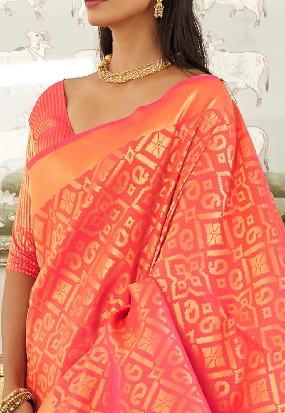 Woven Art Silk Saree in Peach