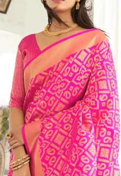 Woven Art Silk Saree in Pink