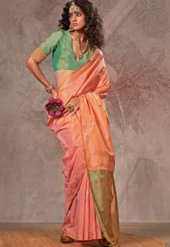 Woven Art Silk Saree in Peach