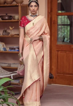 Woven Art Silk Saree in Peach