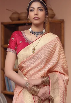 Woven Art Silk Saree in Peach