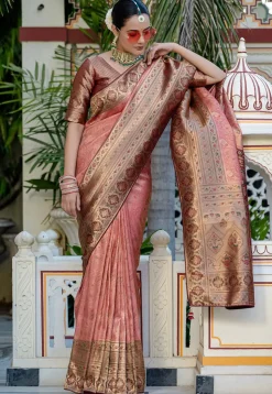 Woven Art Silk Saree in Peach