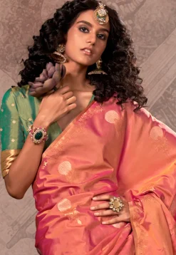 Woven Art Silk Saree in Peach