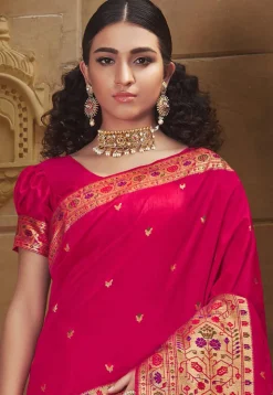 Woven Art Silk Saree in Pink