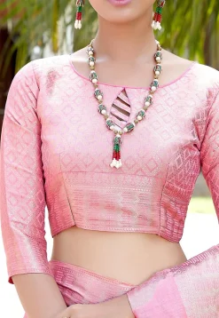 Woven Art Silk Saree in Pink