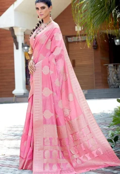 Woven Art Silk Saree in Pink