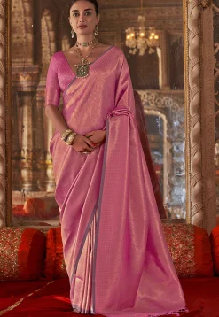 Woven Art Silk Saree in Pink