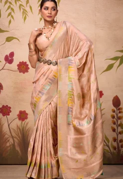 Woven Art Silk Saree in Peach