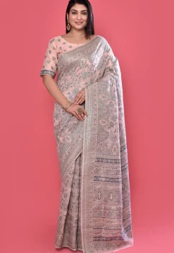 Woven Art Silk Saree in Peach