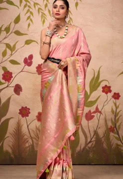 Woven Art Silk Saree in Pink