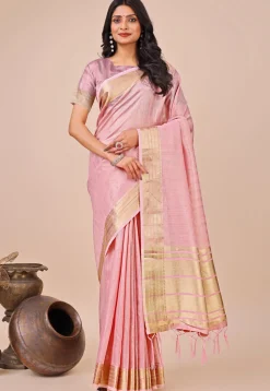 Woven Art Silk Saree in Pink