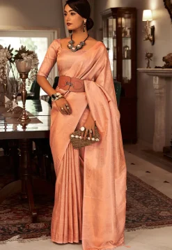 Woven Art Silk Saree in Peach