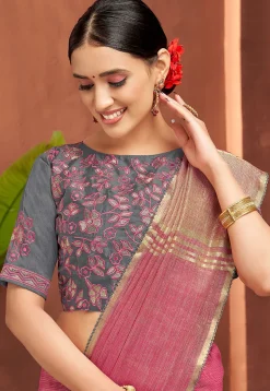 Woven Art Silk Saree in Pink