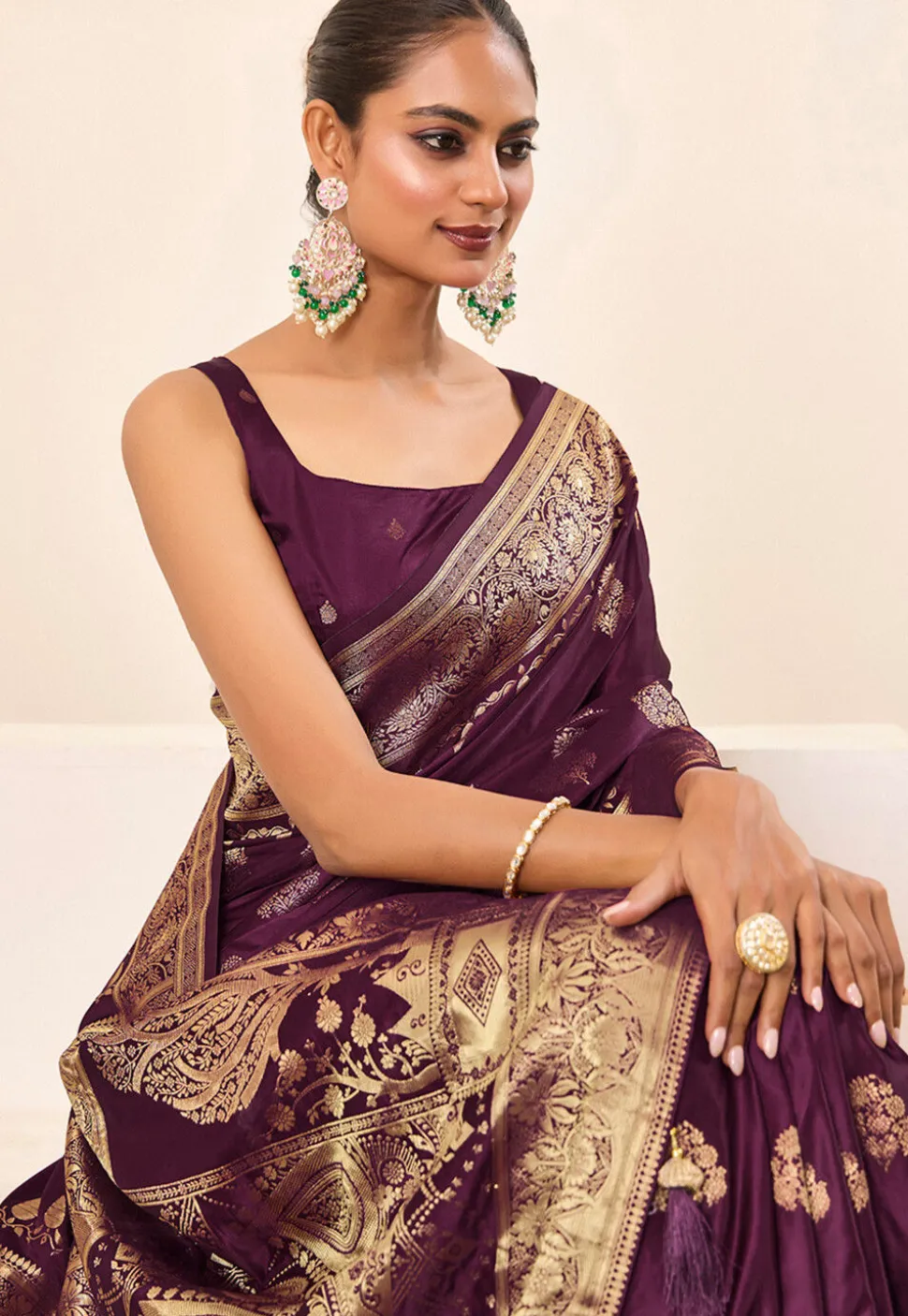 Woven Art Silk Saree in Purple