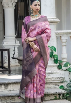 Woven Art Silk Saree in Pink
