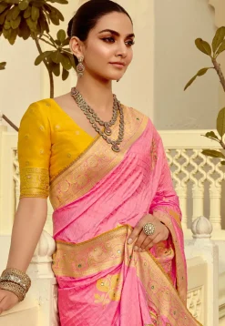Woven Art Silk Saree in Pink