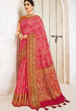 Woven Art Silk Saree in Pink