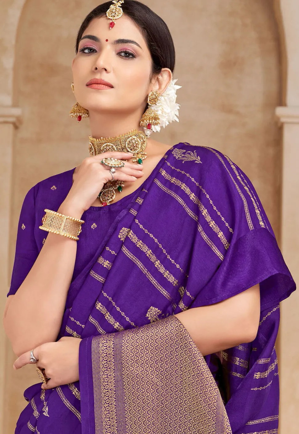 Woven Art Silk Saree in Purple