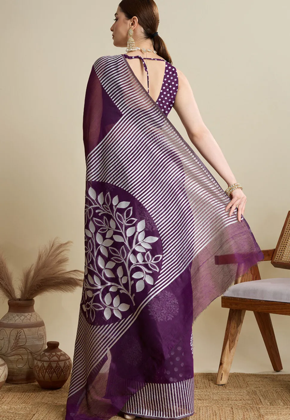 Woven Art Silk Saree in Purple