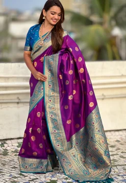 Woven Art Silk Saree in Purple
