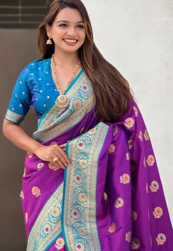 Woven Art Silk Saree in Purple