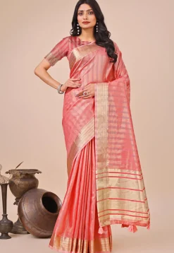 Woven Art Silk Saree in Peach