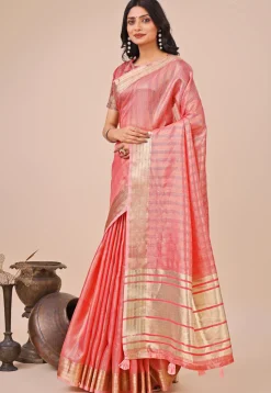 Woven Art Silk Saree in Peach