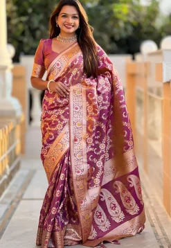 Woven Art Silk Saree in Purple